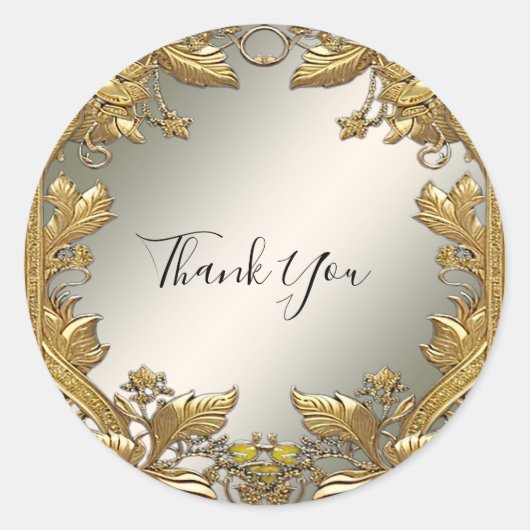 Gouden Decoratieve Bloemenzegel Trouwring Sticker (Voorkant)