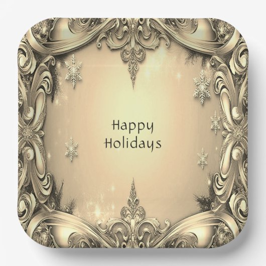 Gouden decoratieve feestpapier bord (Voorkant)