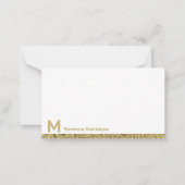 Gouden decoratieve gelinieerde moderne monogramnaa notitiekaartje (Voorkant)