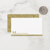 Gouden decoratieve gelinieerde moderne monogramnaa notitiekaartje (Voorkant / Achterkant in situ)