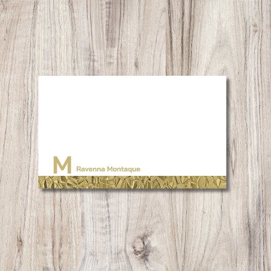 Gouden decoratieve gelinieerde moderne monogramnaa notitiekaartje