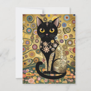 Gouden decoratieve Gustav Klimt stijl zwarte kat k Briefkaart