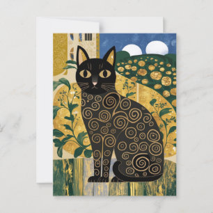 Gouden decoratieve Gustav Klimt-stijl zwarte kat k Briefkaart