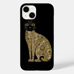 Gouden decoratieve Gustav Klimt stijl zwarte kat k Case-Mate iPhone 14 Hoesje