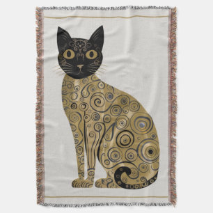 Gouden decoratieve Gustav Klimt stijl zwarte kat k Deken
