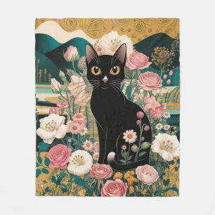 Gouden decoratieve Gustav Klimt stijl zwarte kat k Fleece Deken