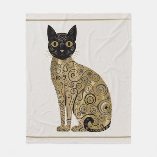 Gouden decoratieve Gustav Klimt stijl zwarte kat k Fleece Deken