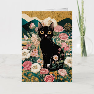 Gouden decoratieve Gustav Klimt stijl zwarte kat k Folie Wenskaart