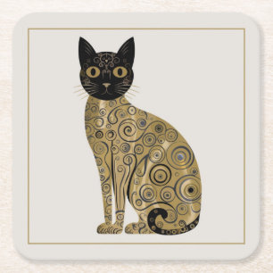 Gouden decoratieve Gustav Klimt stijl zwarte kat k Kartonnen Onderzetters