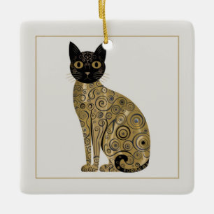 Gouden decoratieve Gustav Klimt stijl zwarte kat k Keramisch Ornament