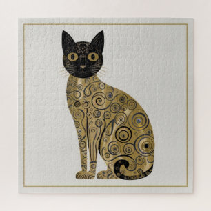 Gouden decoratieve Gustav Klimt stijl zwarte kat k Legpuzzel