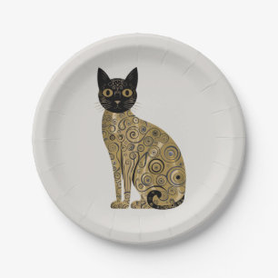 Gouden decoratieve Gustav Klimt stijl zwarte kat k Papieren Bordje
