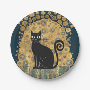 Gouden decoratieve Gustav Klimt stijl zwarte kat k Papieren Bordje
