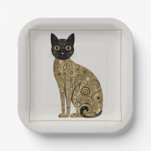 Gouden decoratieve Gustav Klimt stijl zwarte kat k Papieren Bordje