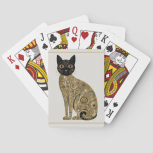 Gouden decoratieve Gustav Klimt-stijl zwarte kat k Pokerkaarten