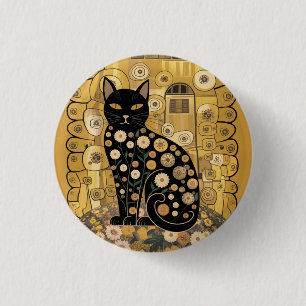 Gouden decoratieve Gustav Klimt stijl zwarte kat k Ronde Button 3,2 Cm