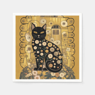 Gouden decoratieve Gustav Klimt-stijl zwarte kat k Servet