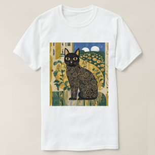 Gouden decoratieve Gustav Klimt stijl zwarte kat k T-shirt