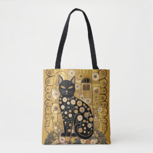 Gouden decoratieve Gustav Klimt stijl zwarte kat k Tote Bag