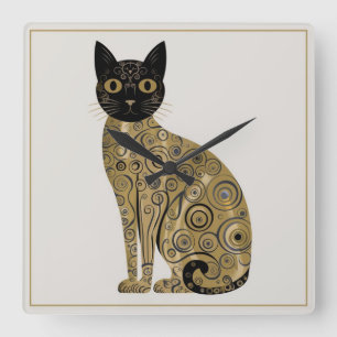 Gouden decoratieve Gustav Klimt stijl zwarte kat k Vierkante Klok