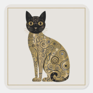 Gouden decoratieve Gustav Klimt stijl zwarte kat k Vierkante Sticker