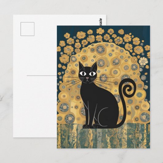 Gouden Decoratieve Gustav Klimt Stijl Zwarte Katte Briefkaart (Voorkant / Achterkant)