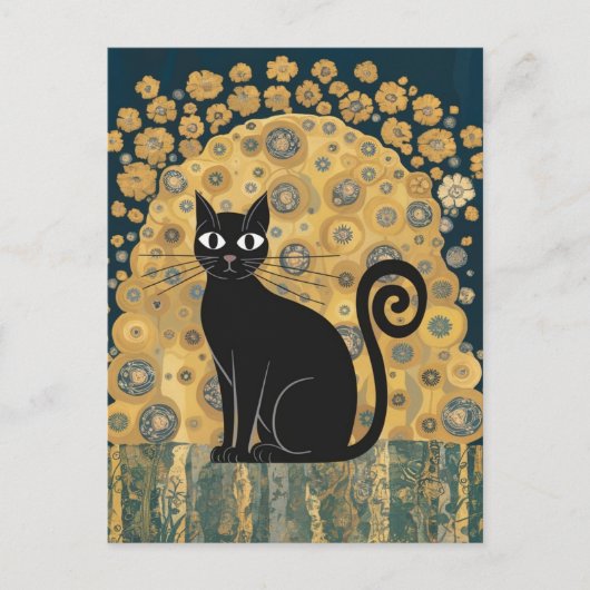 Gouden Decoratieve Gustav Klimt Stijl Zwarte Katte Briefkaart (Voorkant)