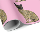Gouden Decoratieve Gustav Klimt Stijl Zwarte Katte Cadeaupapier (Rol Hoek)