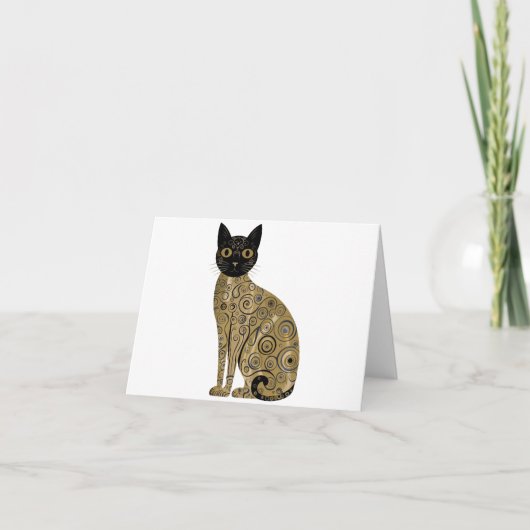 Gouden Decoratieve Gustav Klimt Stijl Zwarte Katte Kaart (Voorkant)