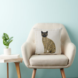 Gouden Decoratieve Gustav Klimt Stijl Zwarte Katte Kussen