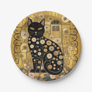 Gouden Decoratieve Gustav Klimt Stijl Zwarte Katte Papieren Bordje