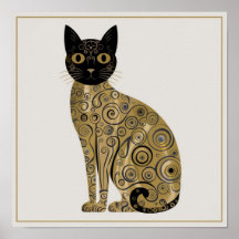 Gouden Decoratieve Gustav Klimt Stijl Zwarte Katte