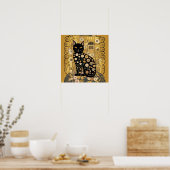 Gouden Decoratieve Gustav Klimt Stijl Zwarte Katte Poster (Keuken)