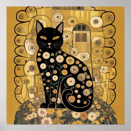 Gouden Decoratieve Gustav Klimt Stijl Zwarte Katte Poster (Voorkant)