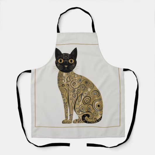 Gouden Decoratieve Gustav Klimt Stijl Zwarte Katte Schort (Voorkant)