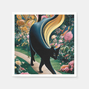 Gouden Decoratieve Gustav Klimt Stijl Zwarte Katte Servet