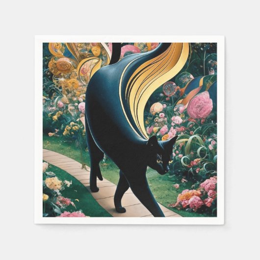 Gouden Decoratieve Gustav Klimt Stijl Zwarte Katte Servet (Voorkant)