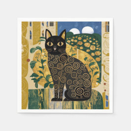 Gouden Decoratieve Gustav Klimt Stijl Zwarte Katte Servet