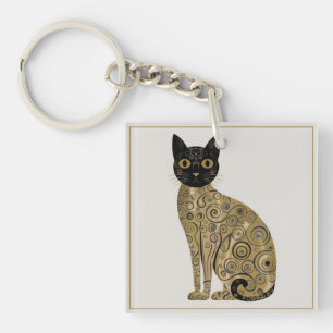 Gouden Decoratieve Gustav Klimt Stijl Zwarte Katte Sleutelhanger