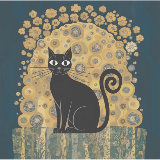 Gouden Decoratieve Gustav Klimt Stijl Zwarte Katte Sticker (Voorkant)