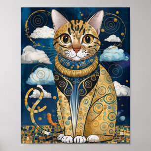Gouden decoratieve kat in stijl van Gustav Klimt Poster