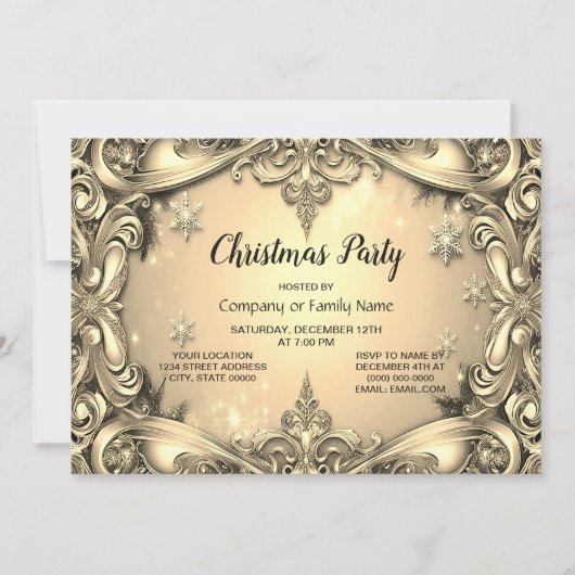 Gouden decoratieve kerstfeest uitnodiging (Voorkant)