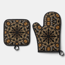 Gouden decoratieve ovenwant en pannenlap set