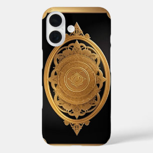 Gouden decoratieve patroon met ingewikkelde roos iPhone 16 hoesje