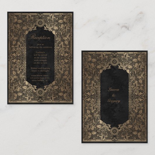 gouden decoratieve Receptiebijlage Kaart (Voorkant / Achterkant)