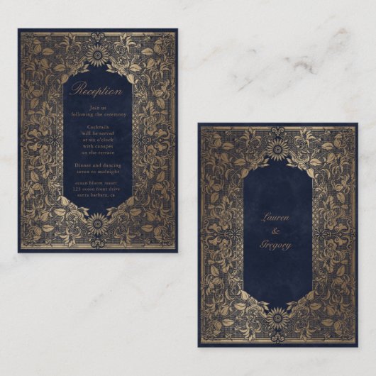  gouden decoratieve Receptiebijlage Kaart (Voorkant / Achterkant)