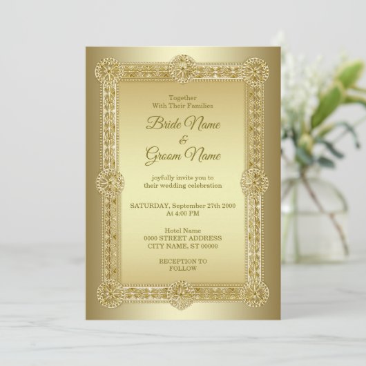 Gouden decoratieve trouwkaart kaart (Staand voorkant)