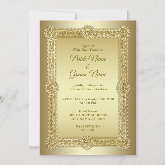 Gouden decoratieve trouwuitnodiging kaart (Voorkant)