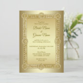 Gouden decoratieve trouwuitnodiging kaart (Staand voorkant)