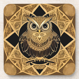 Gouden decoratieve uil mandala ontwerp bier onderzetter